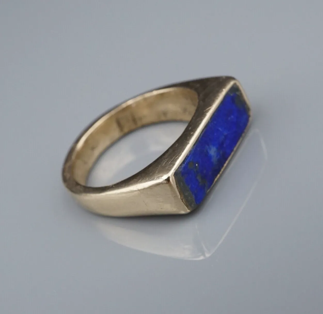 Vintage Signet Ring 10k Lapis Yellow Gold Rustic Handmade Size 4.25 RG4368